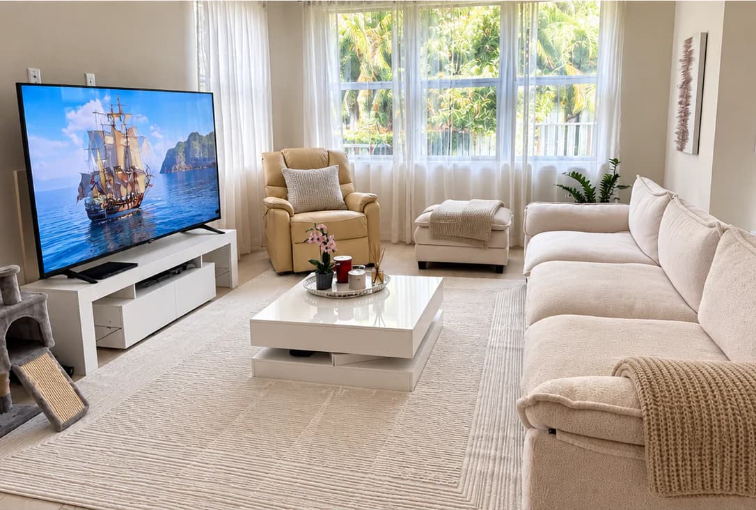 Bright living room after Rubi's cleaning service